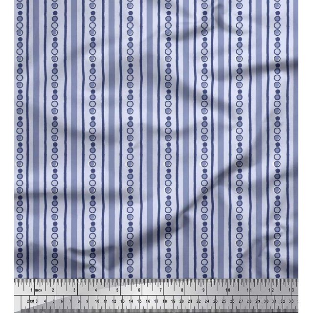 Soimoi Satin Silk Fabric Dot & Stripe Block Printed Fabric 1 Yard 42 Inch Wide