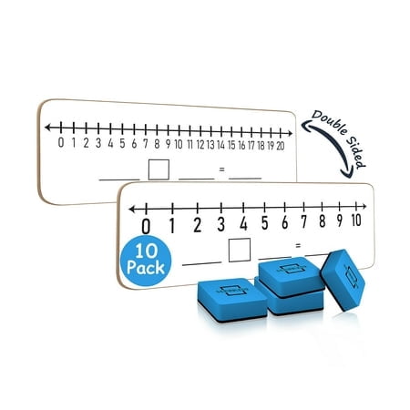 SCRIBBLEDO 10 Pack Dry Erase Number Line White Boards 4x12 Inch Lapboard Double Sided Whiteboard Numbers 1 Thru 10 and 20 I Math White Board for Kids Students Classroom Addition Subtraction Division