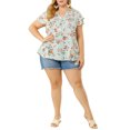 thumbnail image 2 of Agnes Orinda Hauts pour Femmes Grande Taille Rétro à Fleurs Col en V à Étages Manches Courtes Blouses 1X Bleu Pâle, 2 of 7