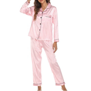 Tendances Automne 2023 pour Femmes Vêtements d'Intérieur pour Femmes Manches Longues Tendances Chemise et Pantalon Couleur Unie Effet Soie Pyjama Mince Rose P