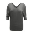 thumbnail image 4 of Pompotops Hauts d'Été Mode Femme Col en V Manches 3/4 Couleur Unie, 4 of 7