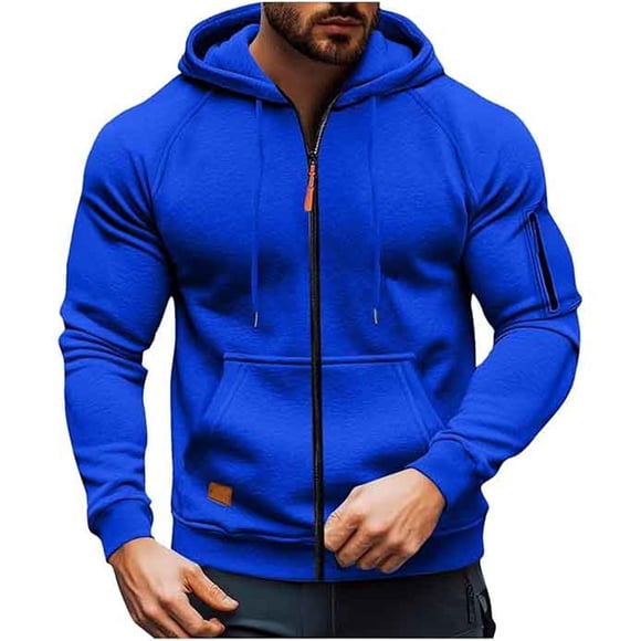 LUOGENLI Hoodies for Men Carhartt Dark Blue Men's Zip up Hoodie Casual Loose Fit Pullover Sweatshirt with Raglan Sleeves for Autumn Winter Comfort Hoodies for Men Pack of 3 Blue Size S