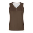 thumbnail image 4 of QUINDOS Débardeurs pour Femmes Brun Gym Été Rayé Col Rond Bouton Élastique Débardeurs Camisoles pour Femmes Grande Taille, 4 of 5