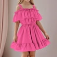 thumbnail image 2 of Zpanxa Robe T-Shirt d'Été pour Fillette, Décontractée, Épaules Dénudées, Ligne A, Ourlet à Volants, Robe de Fête Fumée en Polyester et Spandex, 4 Ans, 2 of 7