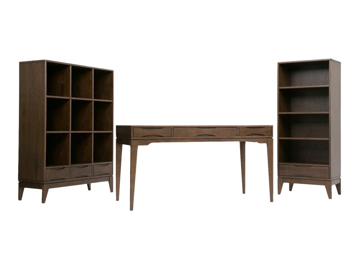 Simpli Home Harper Solid Hardood 60 " x 24 " Mid-Century Modern Bookcase with Storage in Walnut Brown