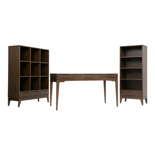 Simpli Home Harper Bibliothèque Moderne Mi-Siècle en Bois Dur Massif 60 Pouces x 24 Pouces avec Rangement, Brun Noyer