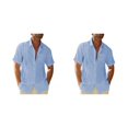 thumbnail image 3 of pitrice Men Shirt Casual Short Sleeve Breathable Replacement Button Down Solid Color Fashionable Home Dating Shirts Top Light Blue 2XL 2Set, 3 of 6
