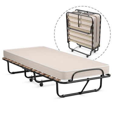 Gymax Lit Pliant Escamotable Supplémentaire pour Invité avec Matelas en Mousse Mémoire Fabriqué en Italie