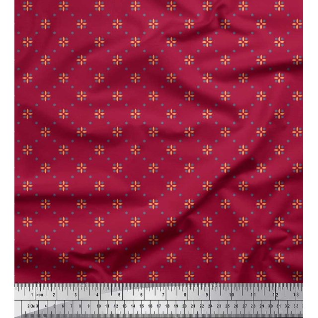 Soimoi Polyester Crepe Fabric Dot & Floral Small Print Fabric by Yard 42 Inch Wide
