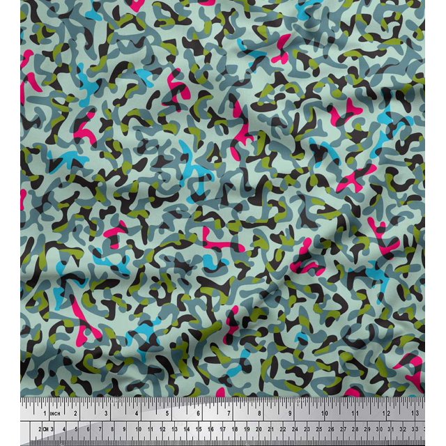 Soimoi Velvet Fabric Multicolor Camouflage Print Fabric by the Yard 58 Inch Wide