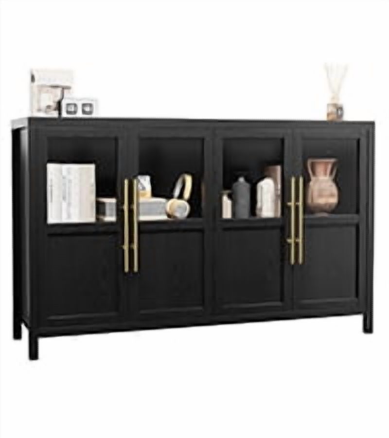 Buffet Cabinet with Storage, Sideboard Buffet Cabinet with Glass Doors, Modern Farmhouse Storage Cabinet Table for Kitchen