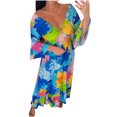 thumbnail image 1 of Pisexur Robe à Manches Courtes à Col en V Mode Femmes Été Décontractée Taille Élastique Col en V Imprimé Manches 3/4 Robe Ample Robe Femme, 1 of 6