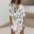 thumbnail image 2 of PEZHADA Robes pour Femmes Grande Taille Robes Chemise Décontractées Mode Femmes Imprimé Manches Longues Bouffantes Robe à Col en V Robe Midi Vert, 2 of 6