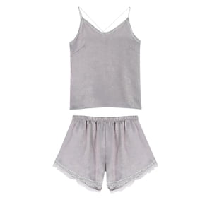 Uqiangy Femmes Pyjama Set Femme Pyjamas Court Sets en soie Shorts de nuit Deux Sets de Pyyjamas Satin pour femmes Pjs Set en soie 2 Pièce Vêtements de nuit Vêtements de salon Gris 2XL