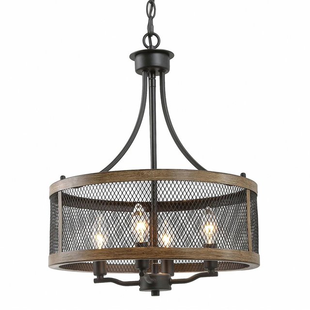 Farmhouse Chandelier WIth Shade,4-Light Fixture Dining Room Light,Farmhouse Rustic Pendant Light for Dining Room, Kitchen Island, Hallway