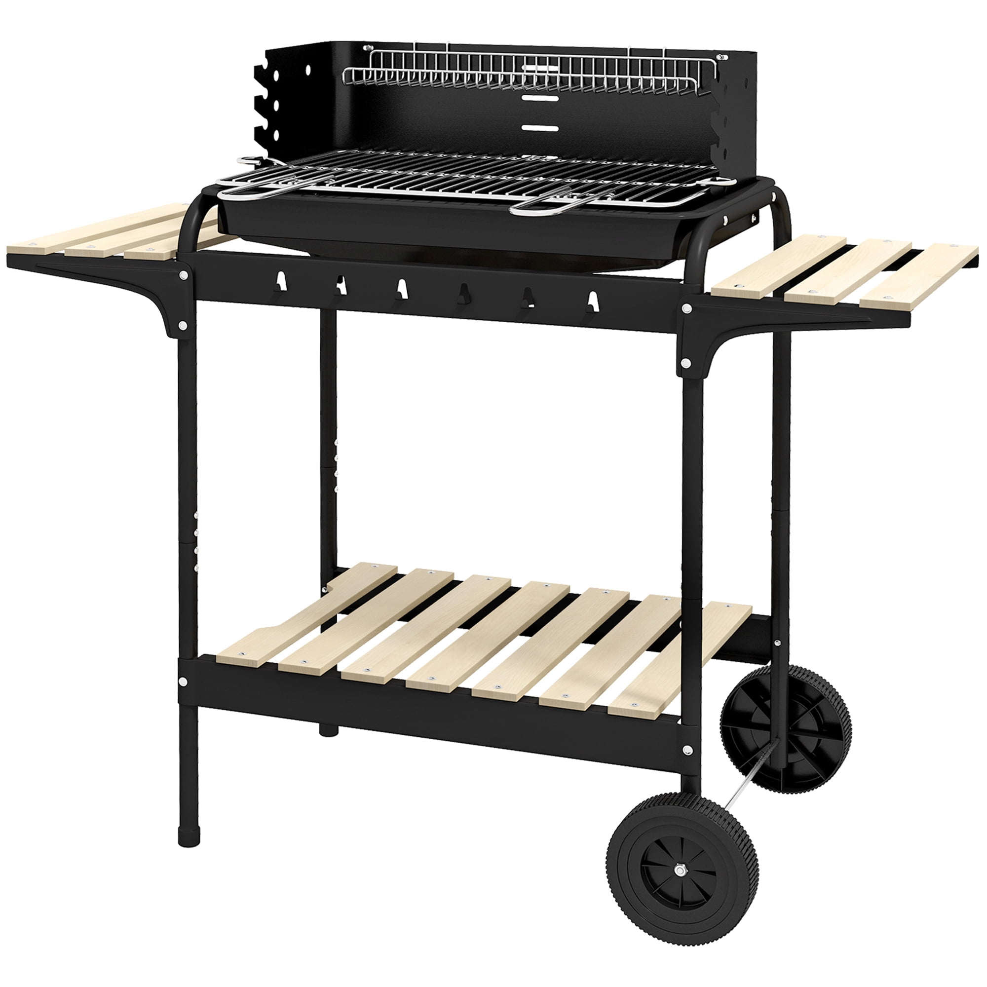CoSoTower Charcoal Barbecue Grill with Adjustable Grill Height, Portable BBQ Trolley with Ash Catcher and Wheels, Black