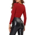 thumbnail image 3 of INSPIRE CHIC Haut Pailleté pour Femme Torsadé Ajusté à Manches Longues Découpé Court de Fête Scintillant TG Rouge, 3 of 7