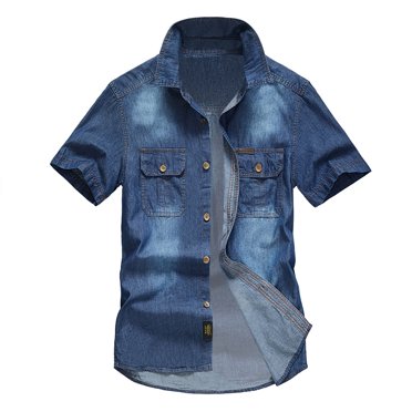 Ramiter Summer tops Men's Western Cowboy Short Sleeve Pearl Snap Casual Button Down Up Work Shirts BU2,L