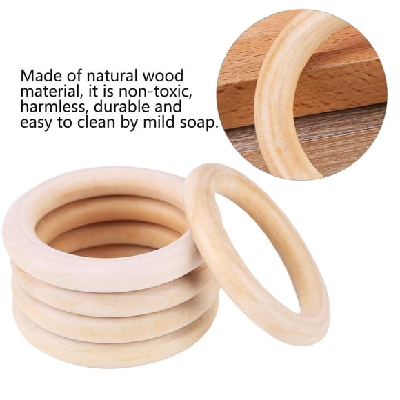 Qiilu Natural Wood Teething Ring, Baby Teething Ring,10pcs Baby Infant Natural Wood Teething Ring Teether Toy Wooden Bracelet DIY Craft