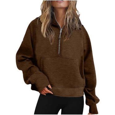 Pisexur Womens Fall Hoodies Pullover Sweatshirts Half Zipper Crop Hoodie Fleece Lined Collar Quarter Zip Up Hoodies Cropped Long Sleeve Tops