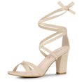 thumbnail image 1 of BLISSFUL STEP Sandales à Talons Hauts Blocs à Lacets Unies pour Femmes, 1 of 7
