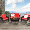 thumbnail image 1 of Costway 4PCS Patio Rattan Furniture Set Loveseat Sofa Coffee Table Garden W/Red Cushion, 1 of 9
