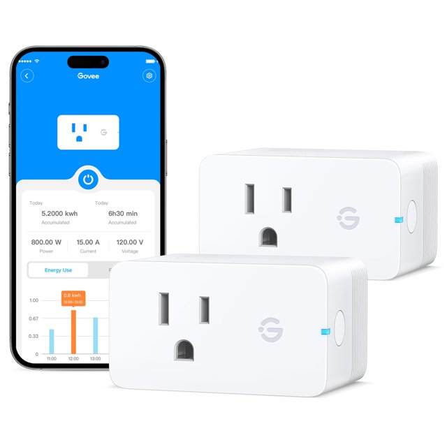 Govee Smart Plug with Energy Monitoring WiFi Bluetooth Plug Work with Alexa and Google Assistant 15A Smart Outlets with Timer & Group Controller No Hub Required ETL&FCC Certified for Home 2 Pack