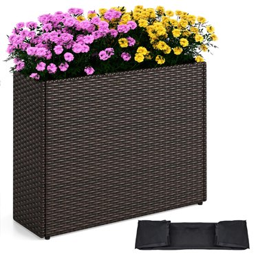 Costway 1 PCS 24" Tall PE Rattan Planter Box with Removable Liner for Front Porch Patio