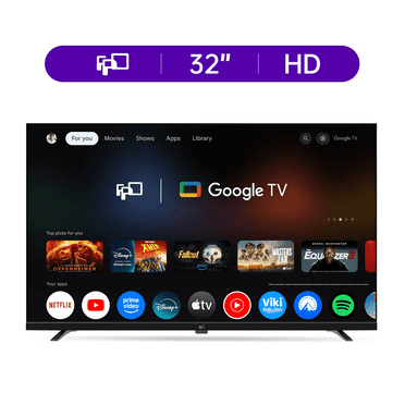 FPD Téléviseur Intelligent de 32 Pouces, 720P HD Google TV avec Google Play Intégré Google Cast, Dolby Audio, HDR 10, Téléviseur à Écran Plat avec Télécommande Vocale Google Assistant