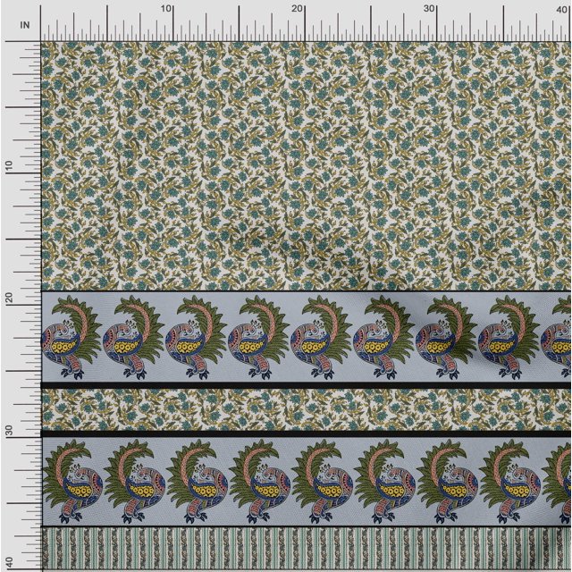 Soimoi Poly Crepe Fabric Lotus & Peacock Panel Fabric Prints by Yard 42 Inch Wide