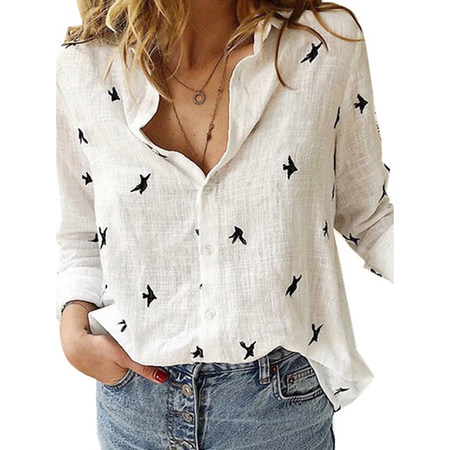 Innerwin Shirts Button Down Ladies Blouse Business Long Sleeve Loose Tops White Black XL