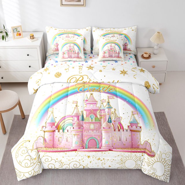 Erosebridal Fantasy Princess Bed in a Bag Queen size, Magical Castle Bed Set, Rainbow Decor, Reversible