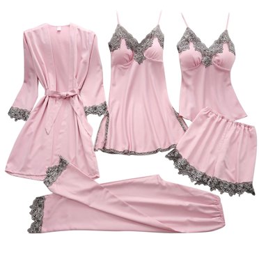 2025 5-Piece Womeny Garter Cotton Night Shirt for Women Set Robes Lace Silk for Women Set Bodysuit Deep-V Neck