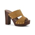 thumbnail image 1 of BLISSFUL STEP Women's Faux Suede Platform High Block Heel Slides Sandals Brown 9.5, 1 of 7