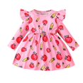 thumbnail image 1 of Robes d'Été pour Bébés Filles 3M-3T Robe à Manches Longues à Volants Motif Floral Col Rond Robe de Fête d'Anniversaire Rose Vif, 1 of 1