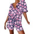 thumbnail image 1 of Innerwin Tenues Imprimé Melon D\'eau Marguerite Ensemble Décontracté pour Femmes Col en V Violet G, 1 of 2