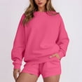 thumbnail image 2 of HAiming Ensemble 2 Pcs pour Femmes Chandail Col Rond Chandails en Molleton et Shorts Surdimensionnés Amples, 2 of 5