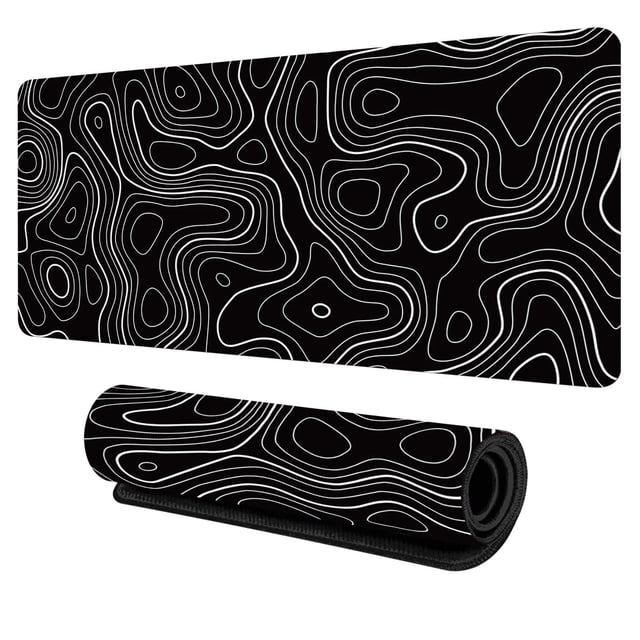 SDNall Large Gaming Mouse Pad and Desk Mat, a 31.5-inch extra-wide PC gaming mouse pad with a heatmap abstract line design in black and white. Crafted from durable rubber material with a non-slip base for stable positioning during gaming or office use. The oversized design accommodates keyboards, mice, and other peripherals, offering ample space for precise control and enhanced accuracy.