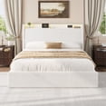 thumbnail image 4 of Boucle Queen Bed Frame with Storage Headboard, Upholstered Bed Frame Full Size with Charging Station, LED Lights, 4 Storage Drawers, No Box Spring Needed, Noise Free, White, 4 of 9