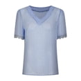 thumbnail image 4 of LSLJS T-Shirts pour Femmes Mode Femmes Décontracté Uni Manches Courtes Col en V T-Shirt en Dentelle Blouse Hauts, 4 of 8