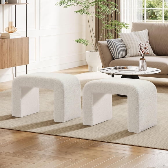Tribesigns Tabouret de Coiffeuse Chaise, Grand Pouf Repose-Pieds, Siège Supplémentaire pour Salon (2, Blanc)