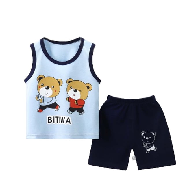 Gilet pour Garçons, Ensemble Estival pour Bébé Garçon Mignon Imprimé Débardeur à Col Rond et Short