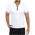 thumbnail image 1 of Birdeem Chemisier Décontracté pour Homme Uni à Col Rabattu, à Enfiler, Patchwork, à Fermeture Éclair, à Manches Courtes, 1 of 6