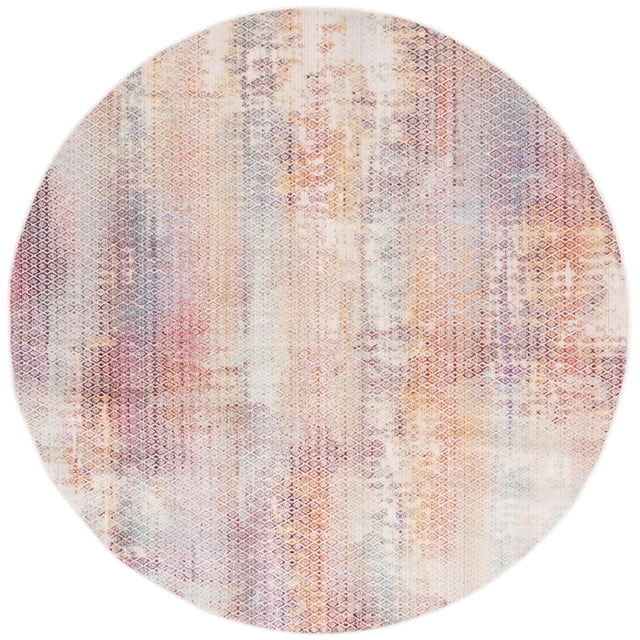 SAFAVIEH Rainbow Kameron Tapis d'Intérieur/extérieur Abstrait, Rond avec un Motif de Losanges Abstrait Multicolore en orange, Violet, Bleu et Ivoire, Fait de Polypropylène durable avec des Caractéristiques Résistantes à la Décoloration et à l'Eau, Idéal pour patios Ou Salons.