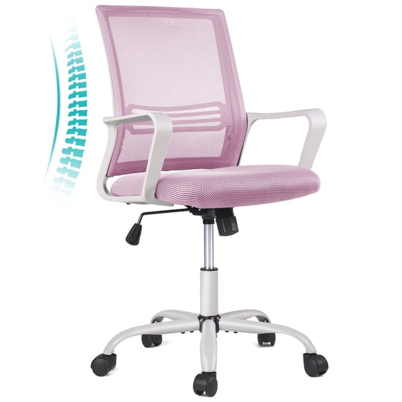 STAFFPENgUIN Ergonomic Pink computer, Home Wheels Desk, Mid Back Mesh Office Rolling Swivel chair with Lumbar Support Armrests