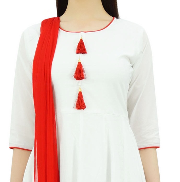 Atasi Robe en Coton Ethnique Indienne pour Femmes, Costume Anarkali Blanc Salwar - 20