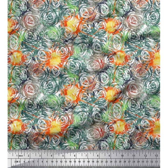 Soimoi Polyester Crepe Fabric Flower Watercolor Printed Craft Fabric by The Yard 42 Inch Wide