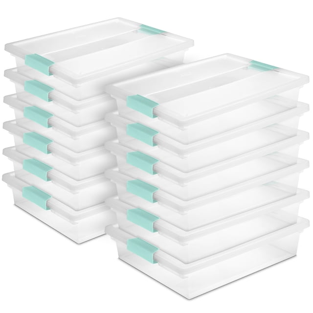 Sterilite 5.7 Qt Large Plastic Stackable Storage Bin with Clear Latch Lid, 12 Pack