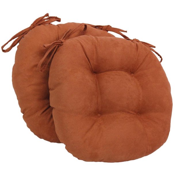 Coussins de Chaise Ronds Capitonnés en Microsuède Uni de 16 Po (Ensemble de 2)