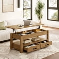 thumbnail image 1 of GUNAITO Lift Top Coffee Table with 2 Drawers, Wooden Coffee Table with Storage Cabinet and Hidden Compartments for Living Room, light brown, Rectangle, 1 of 8